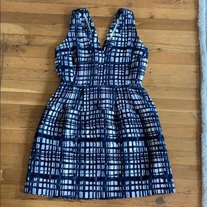 Madewell White and Navy Abstract Sleeveless Dress